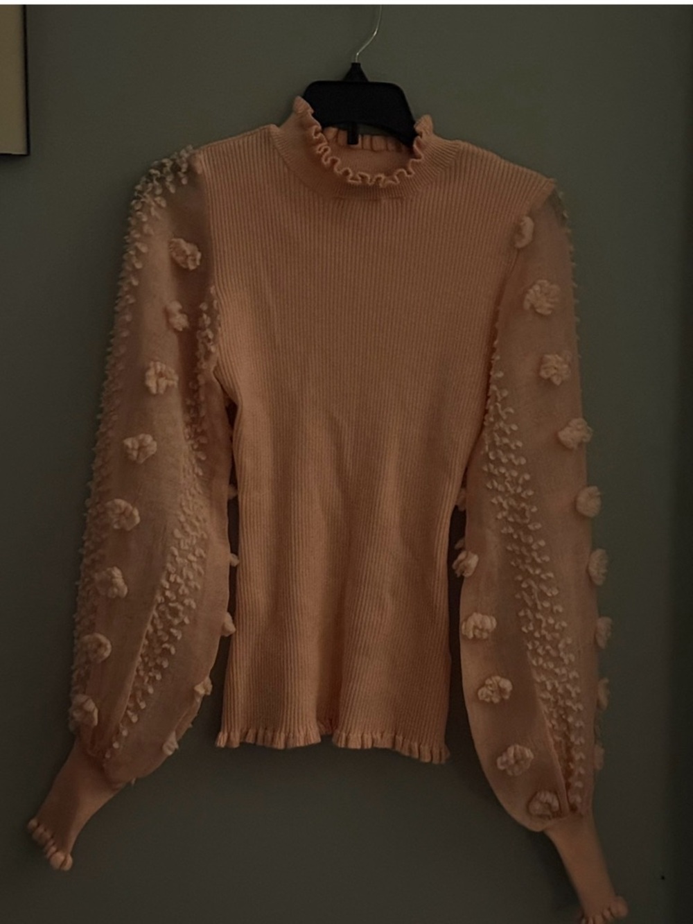 Pink Puff-Sleeve Ribbed Sweater - Picture 2 of 5